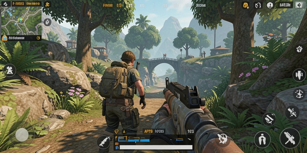 Screenshot utama API33 menunjukkan aksi seru dalam gameplay TPS.