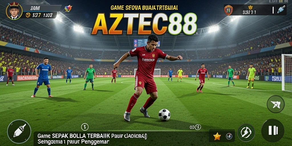Tangkapan layar gameplay AZTEC88, menunjukkan aksi di lapangan sepak bola.