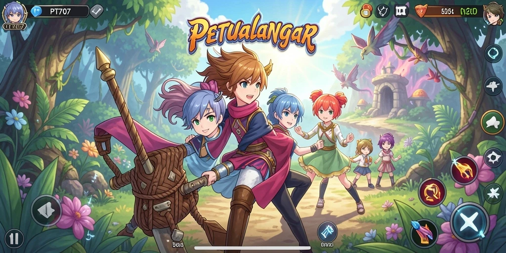 Screenshot PT707 menampilkan karakter anime yang sedang bertarung dengan grafis yang cantik.