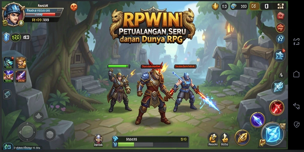 Screenshot gameplay RPWIN1 yang menunjukkan pertarungan epik dan karakter yang kuat.