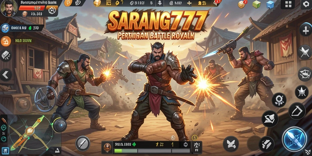 Screenshot utama SARANG777 menampilkan pertempuran intens dalam game Battle Royale.