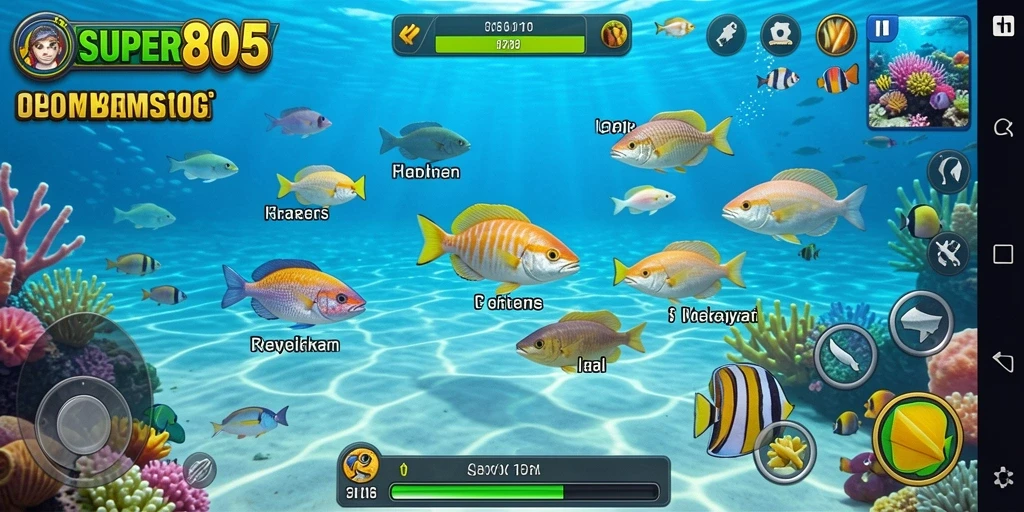 Screenshot utama SUPER805 menampilkan aksi seru dalam menembak ikan.